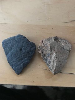 Comparison of beach artifact (left) to upland artifact, Ryan Escarcega collection