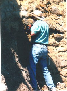 Another photo of Dr. Wulf Gose conducting paleomagnetic survey 1999